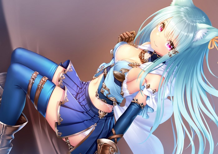 Anime girl with aqua hair and cat ears
