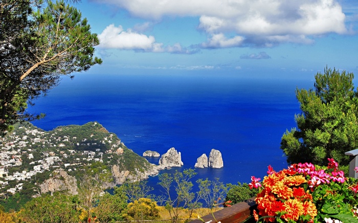 View of Capri Island with Faraglioni Rocks