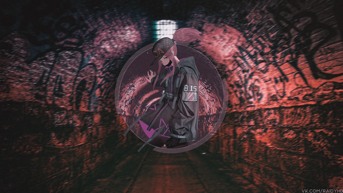 Anime girl in a tunnel with graffiti