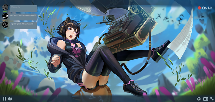 Anime girl with headphones and cat ears on stream