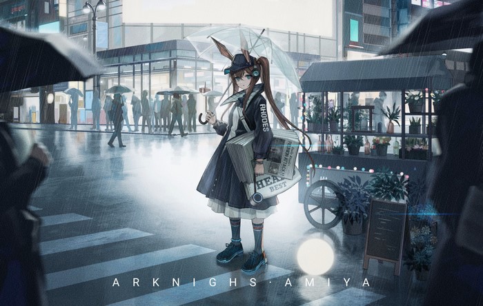 Amiya from Arknights in the rain