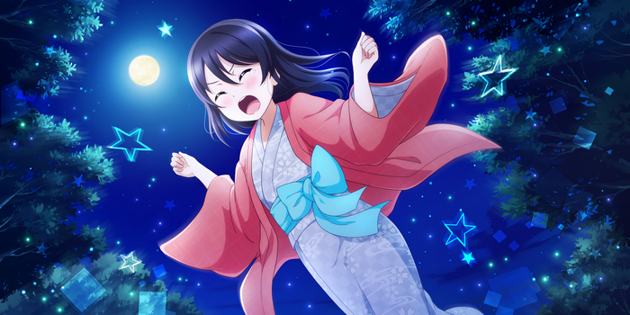 Yazawa Nico from Love Live! in a yukata under the moonlight