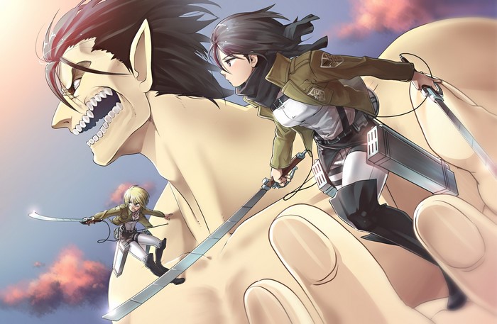 Attack on Titan: Mikasa, Armin, and Eren Titan