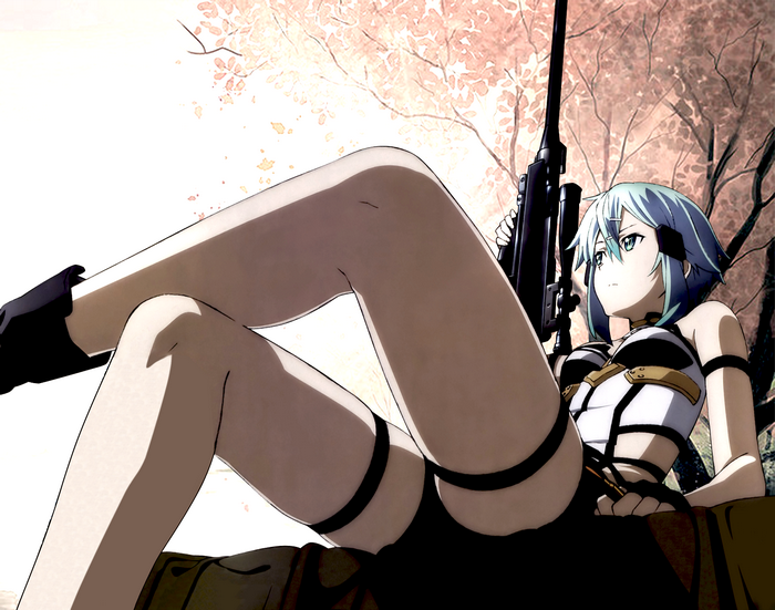 Sinon from Sword Art Online with sniper rifle