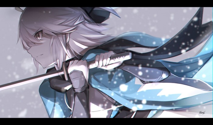 Okita Souji from Fate Series with a sword in snow