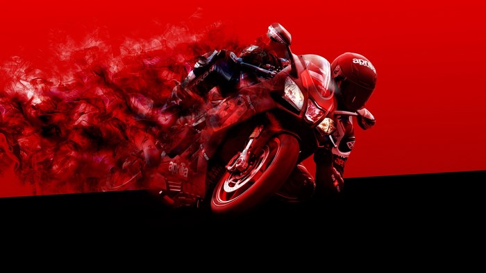 Aprilia motorcycle racer with red smoke effect