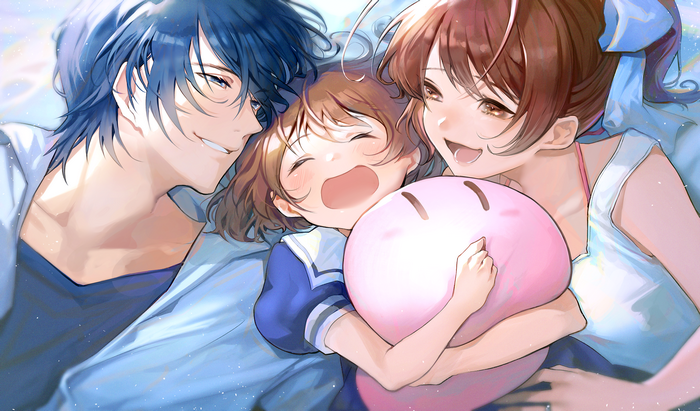 Ushio Okazaki, Tomoya Okazaki, and Nagisa Furukawa from Clannad