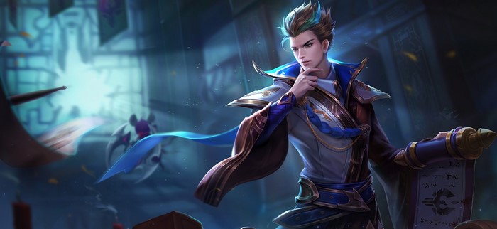 Anime boy with blue and gold robes