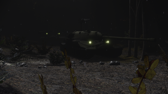 IS-7 tank in the rain at night