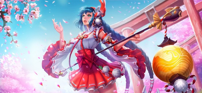Anime girl with blue hair and a staff