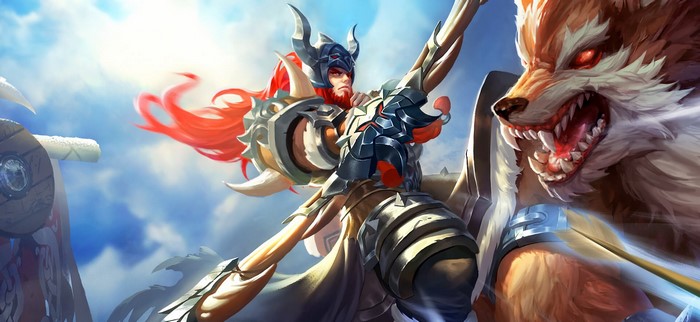 Warrior riding a wolf with a spear