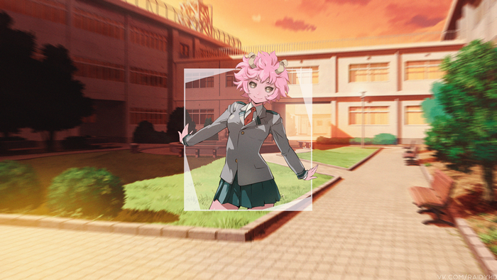 Mina Ashido from Boku no Hero Academia at sunset