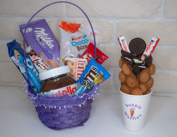 Chocolate Gift Basket and Bubble Waffle with Oreos and Kinder
