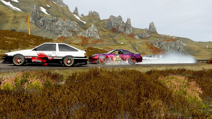 Raphtalia and Shield Hero cars drifting in Forza Horizon 4