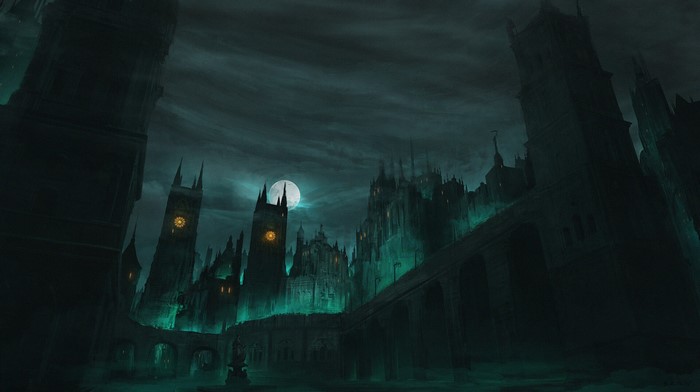 Dark castle under the moon