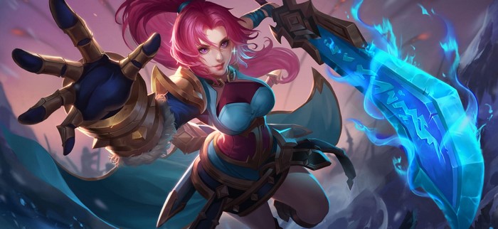 Anime warrior with pink hair and glowing sword