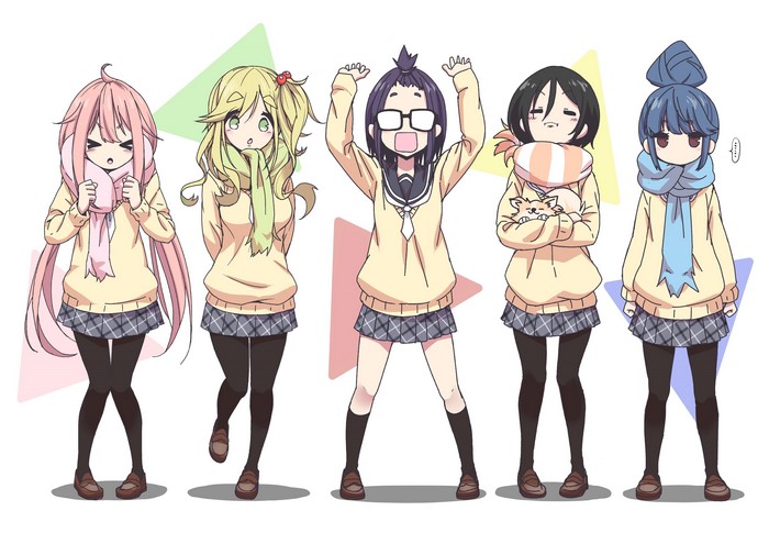 5 girls from Yuru Camp standing