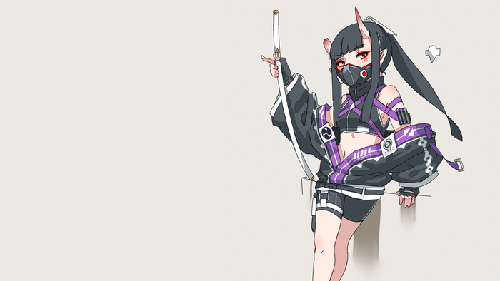 Oni girl with katana and streetwear