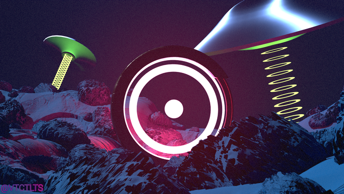 UFO and spaceship in a rocky, snowy landscape