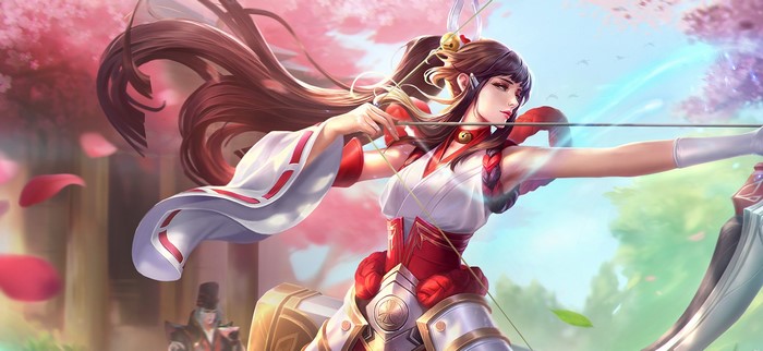 Anime girl archer with bow and arrow