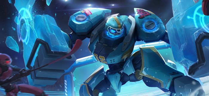 Robot in American football gear with ice effects