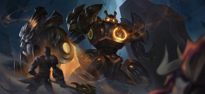 Giant robot warrior fighting against two warriors