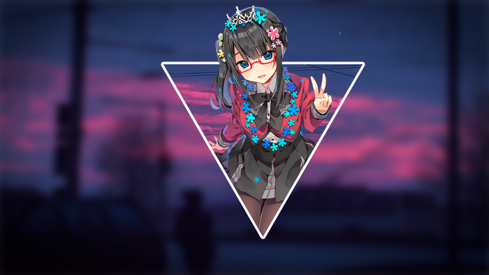 Anime girl with glasses and flowers