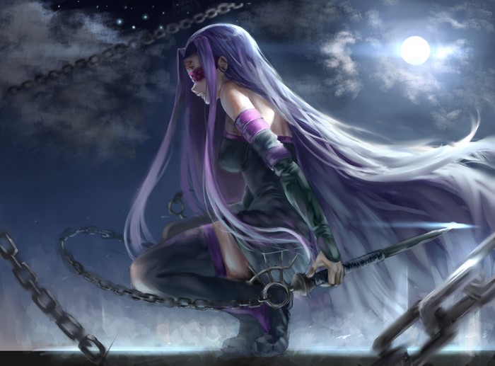Rider from Fate/Stay Night with a sword and chains