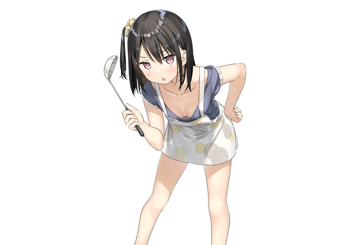 Girl with black hair and purple eyes holding a ladle