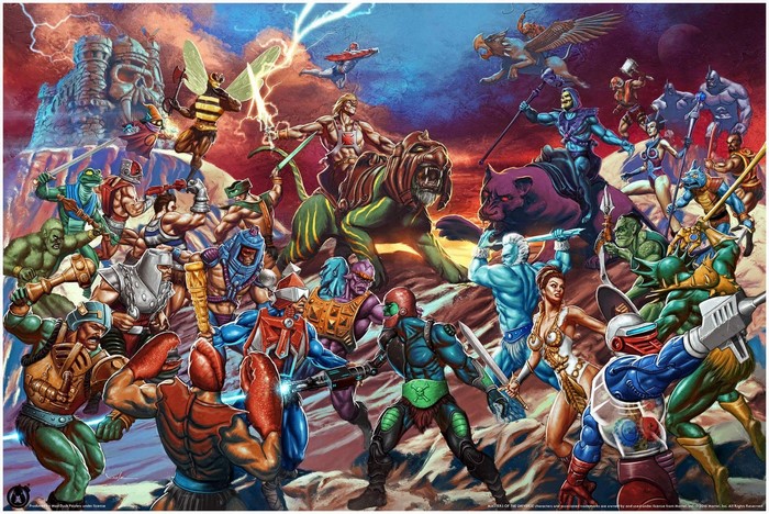 Masters of the Universe characters in battle near Castle Grayskull