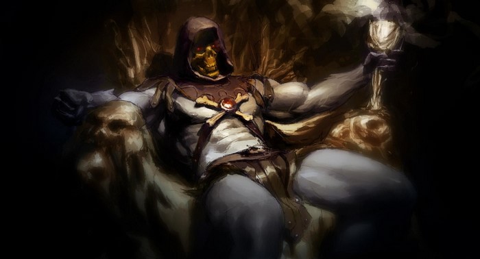 Skeletor from Masters of the Universe on a throne