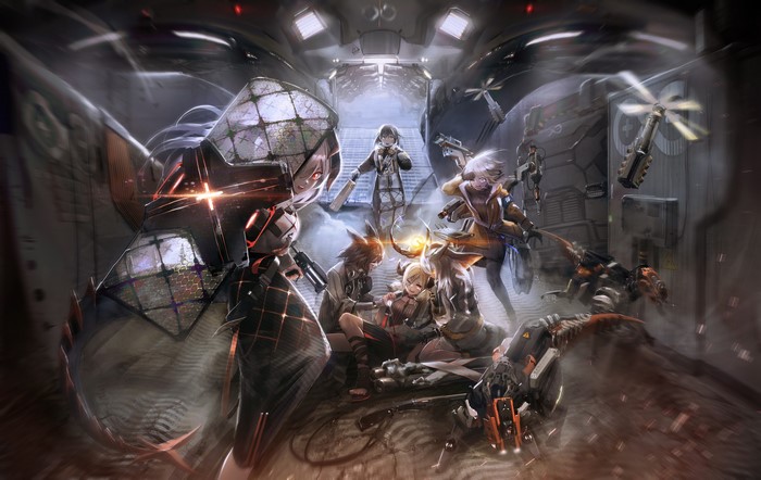 Arknights characters in a futuristic setting