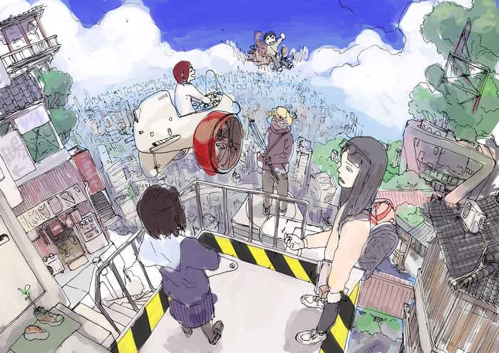Eizouken ni wa Te wo Dasu na! characters in the sky
