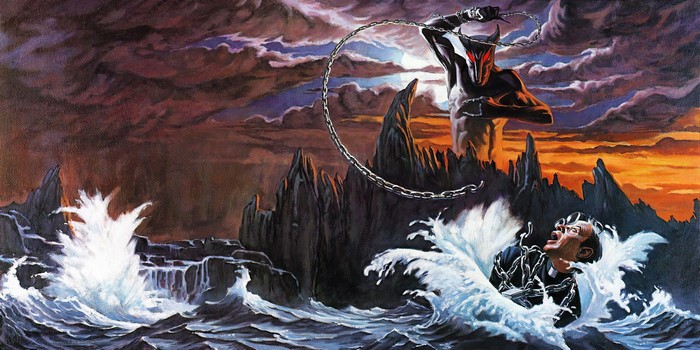 Dio album cover with demon and drowning man
