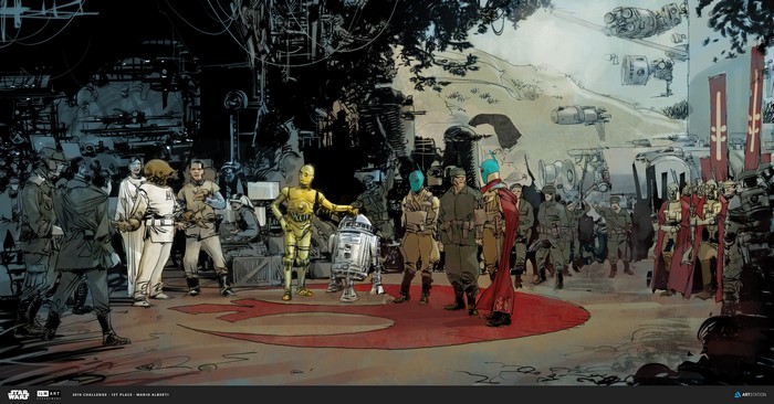 Star Wars characters C-3PO and R2-D2 with military figures
