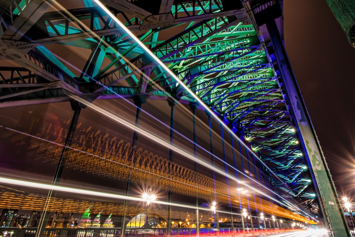 Tyne Bridge at Night with Light Trails