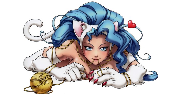 Felicia from Darkstalkers playing with yarn