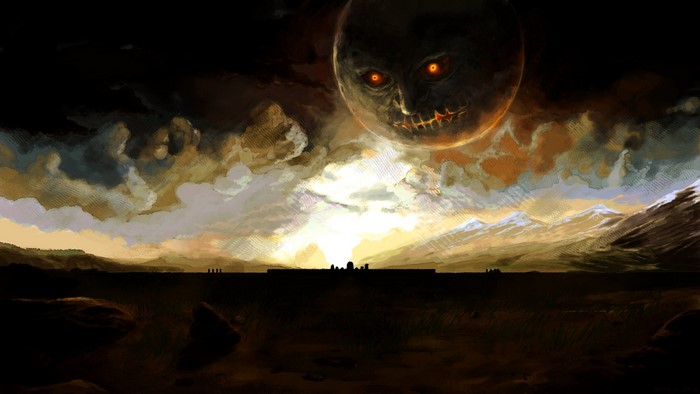 Majora's Mask moon over Termina landscape