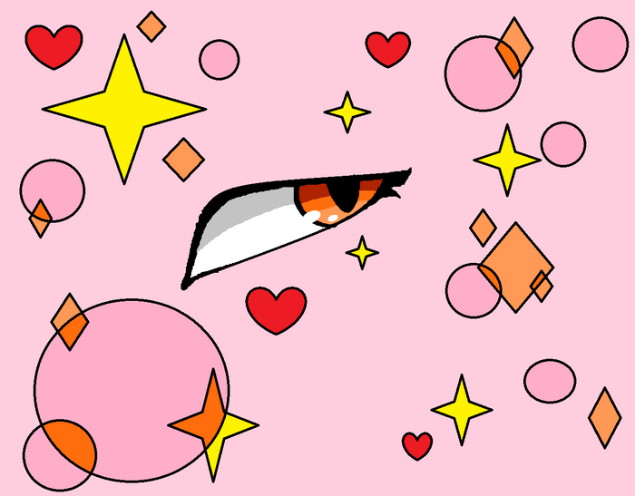 Anime eye with hearts and stars
