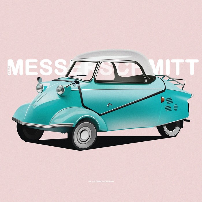 Messerschmitt KR200 microcar illustration by Yuliia Lobodiuchenko