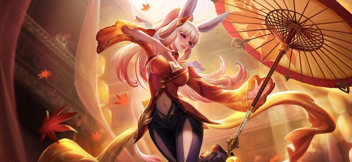Anime girl with bunny ears holding a parasol
