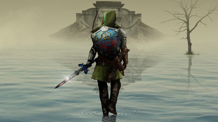 Link from The Legend of Zelda with shield and sword