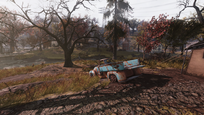 Abandoned blue truck in Fallout 76
