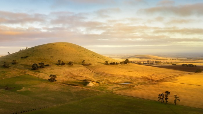 Mount Moorookyle landscape with rolling hills and fields in Australia
