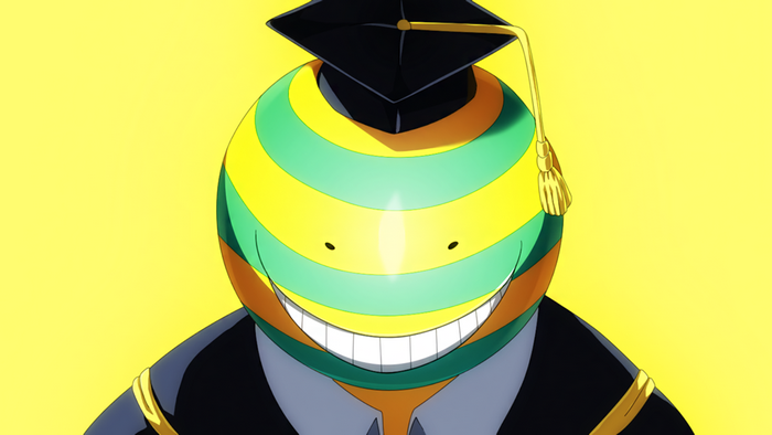 Koro-sensei from Assassination Classroom wearing a graduation cap