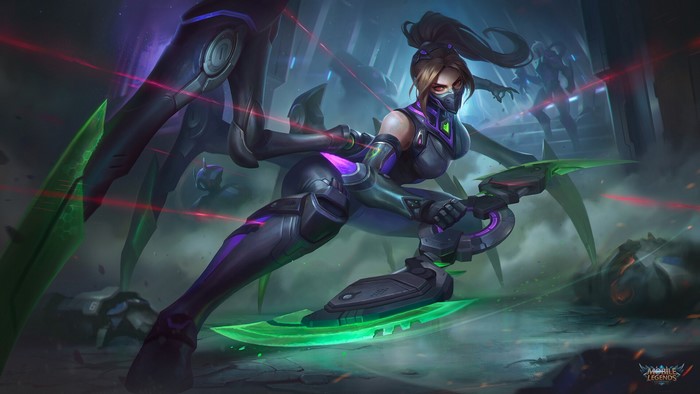 Assassin from Mobile Legends with cybernetic enhancements