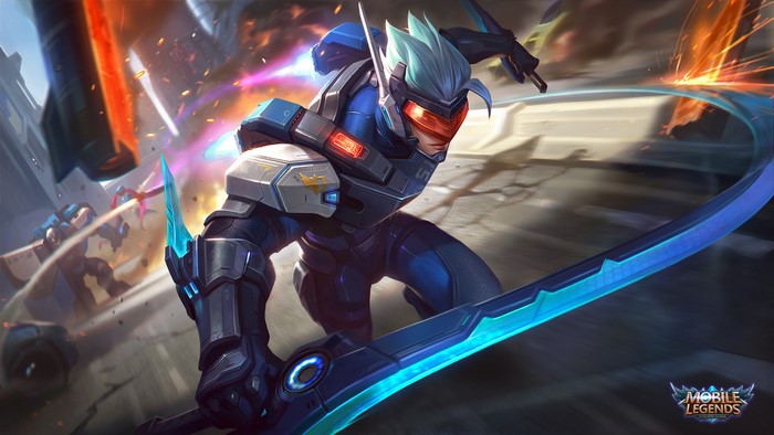Mobile Legends warrior with blue sword
