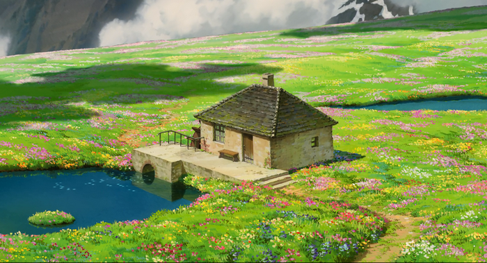 House in a field of flowers from Howl's Moving Castle