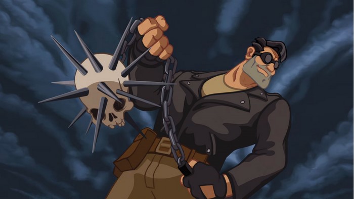 Ben Throttle from Full Throttle with a spiked skull flail