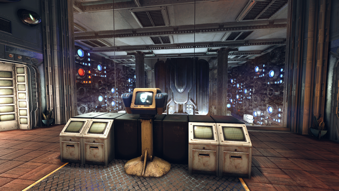 Enclave control room with computer terminals and glowing panels